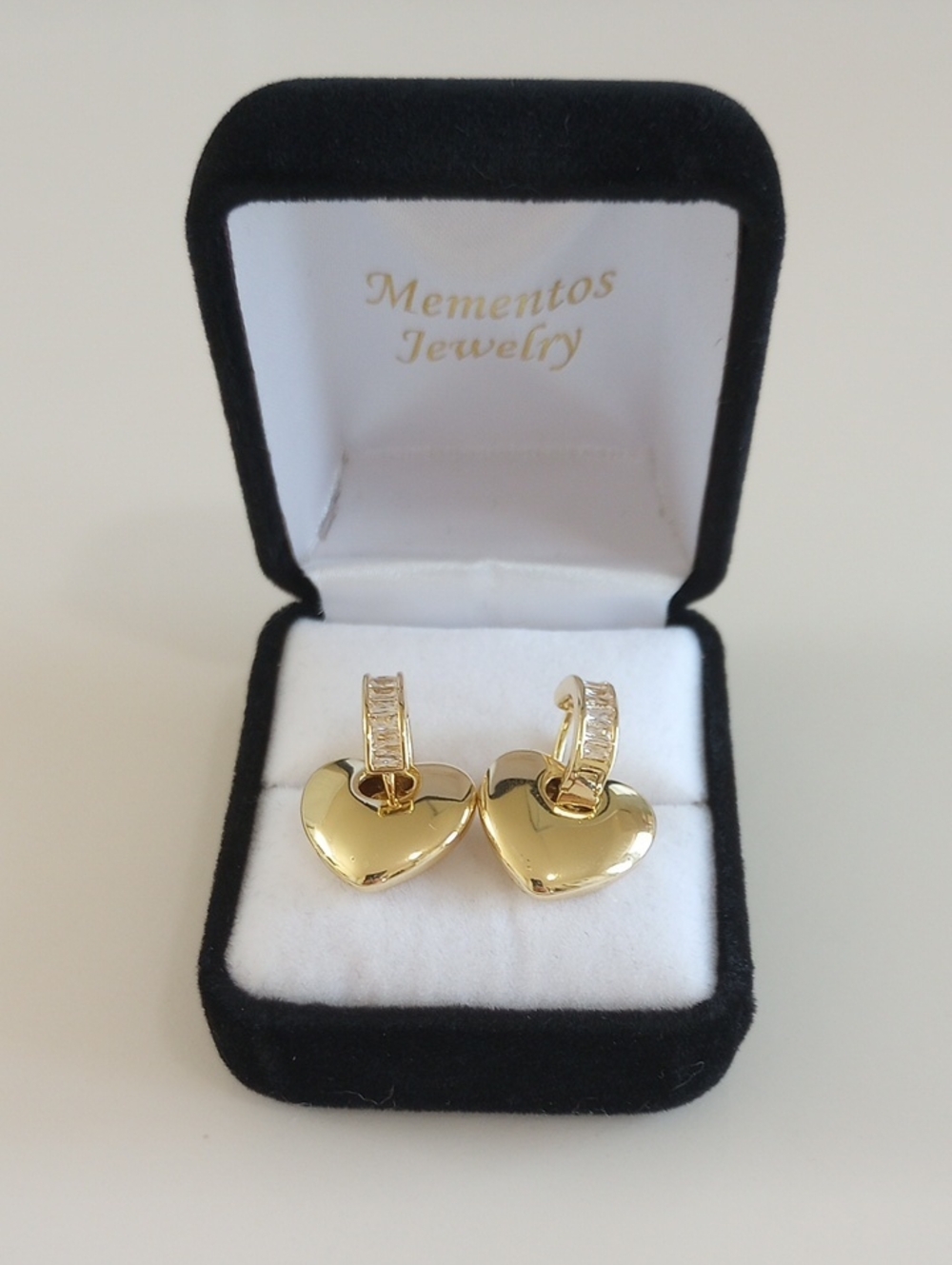 Gold Filled Heart Drop Earrings With Zirconias